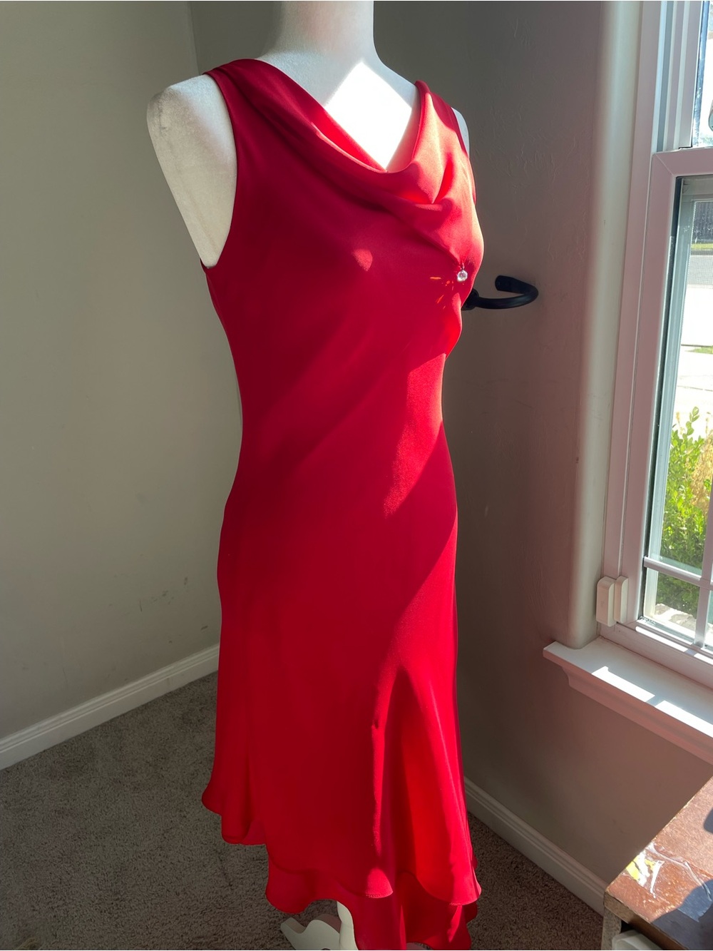 Vintage 90’s Red Cowl Neck Asymmetric Hem Dress